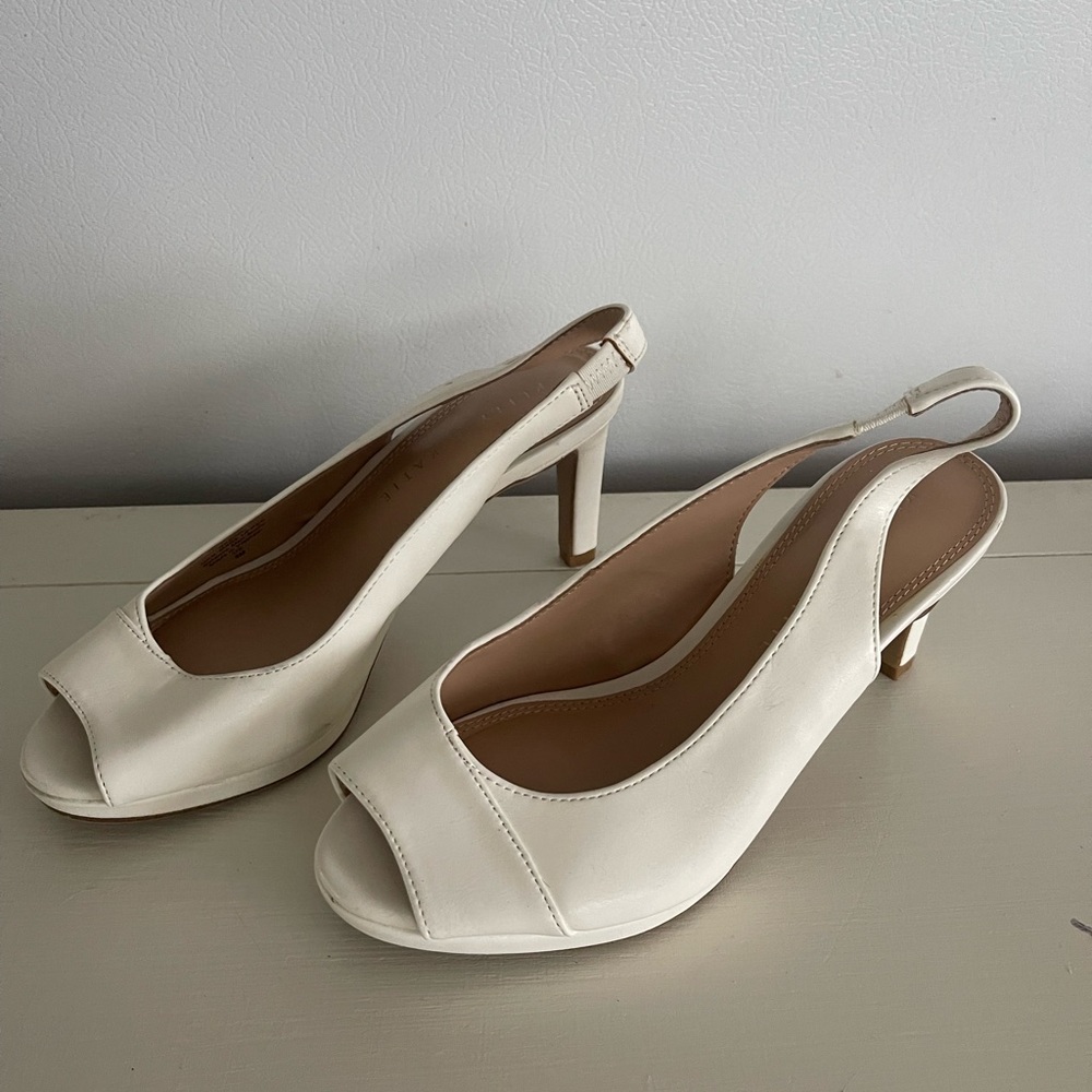 White sling back pumps